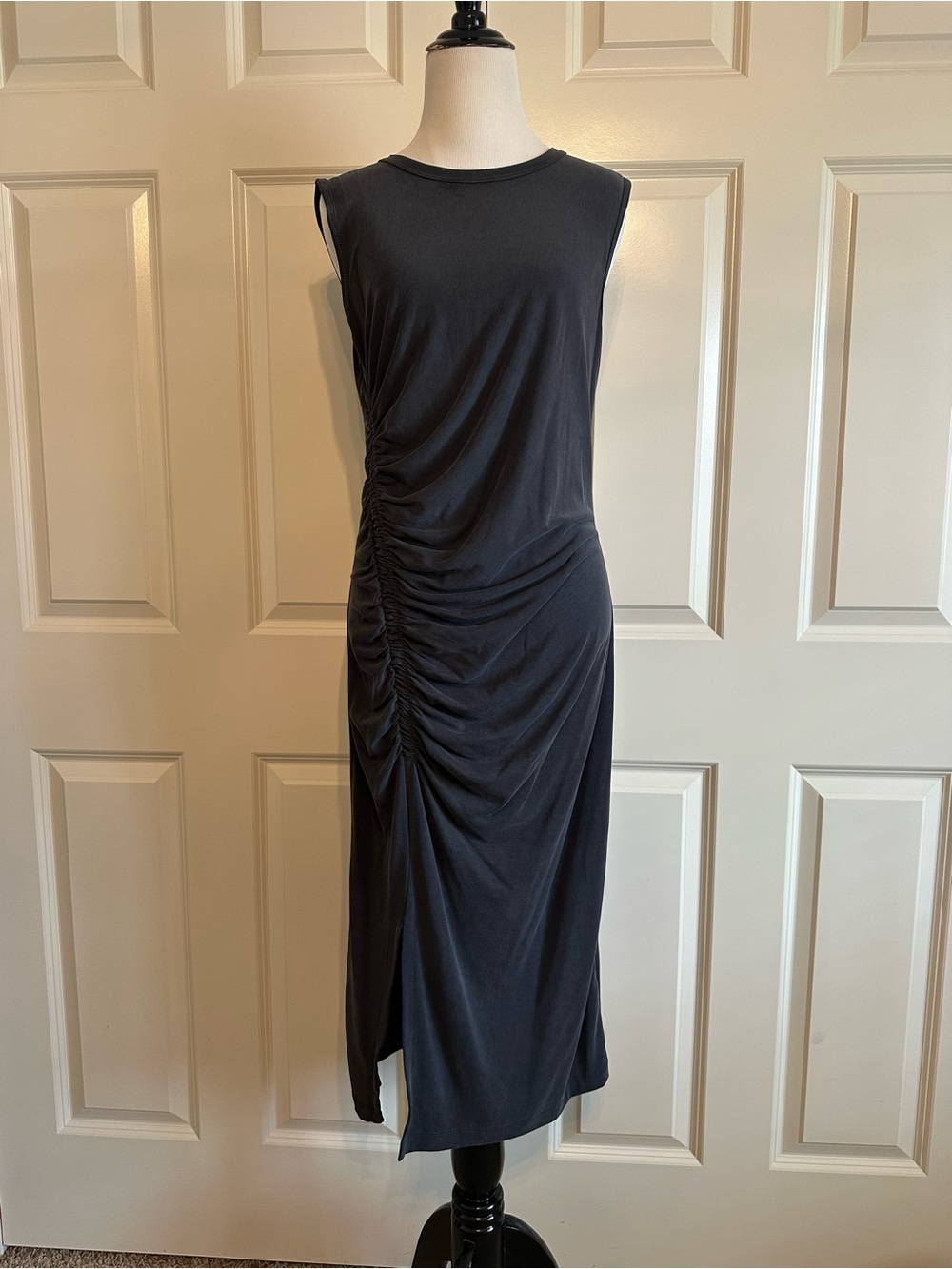 Sleeveless Ruched Midi Grey Dress